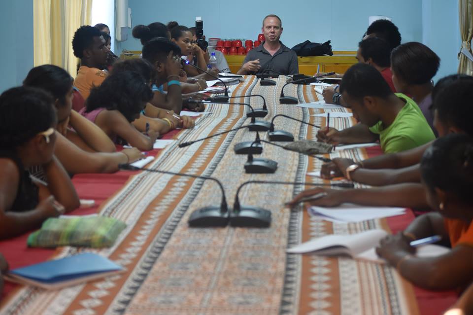 David meeting with journalists in Suva Fiji, October 2017.